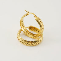 Load image into Gallery viewer, 18K Gold Plated Rope Hoop Earrings-On top view
