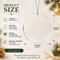Product size diagram of a clear acrylic hanging ornament with a silver cord, showing dimensions of 3 inches in height and width on a festive holiday-themed background.