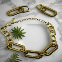 Load image into Gallery viewer, Gold Oval Dangle Earrings and Bracelet Set – Perfect Jewelry Gift for Fashionistas
