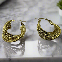 Load image into Gallery viewer, Gold Spiral Earrings for Women – Unique 18K Gold Plated Twisted Hoops
