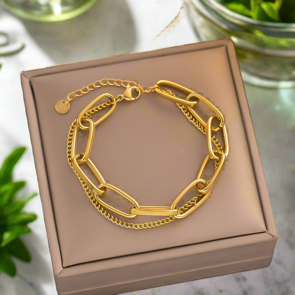 Gold Double Layer Bracelet – Versatile Layered Design for a Sophisticated Look