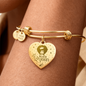 Black Queen Engraved Heart Bangle Bracelet – Luxury Gold Adjustable Keepsake Gift for Her