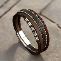 Load image into Gallery viewer, For Him Durable Stainless Steel PU Leather Bracelet - Durable Wristband for Everyday
