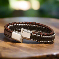 Load image into Gallery viewer, For Him Durable Stainless Steel PU Leather Bracelet - Durable Wristband for Everyday
