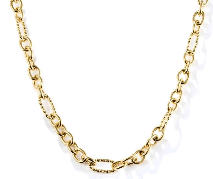 Gold Twist Link Chain Necklace - Stylish Flat Circle Chain