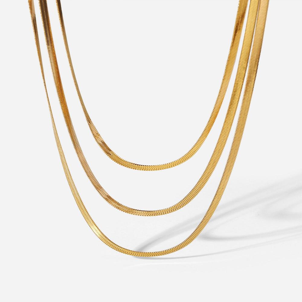 For Her Triple-Tiered Snake Chain Necklace for a Fashionable Layered Look-close up